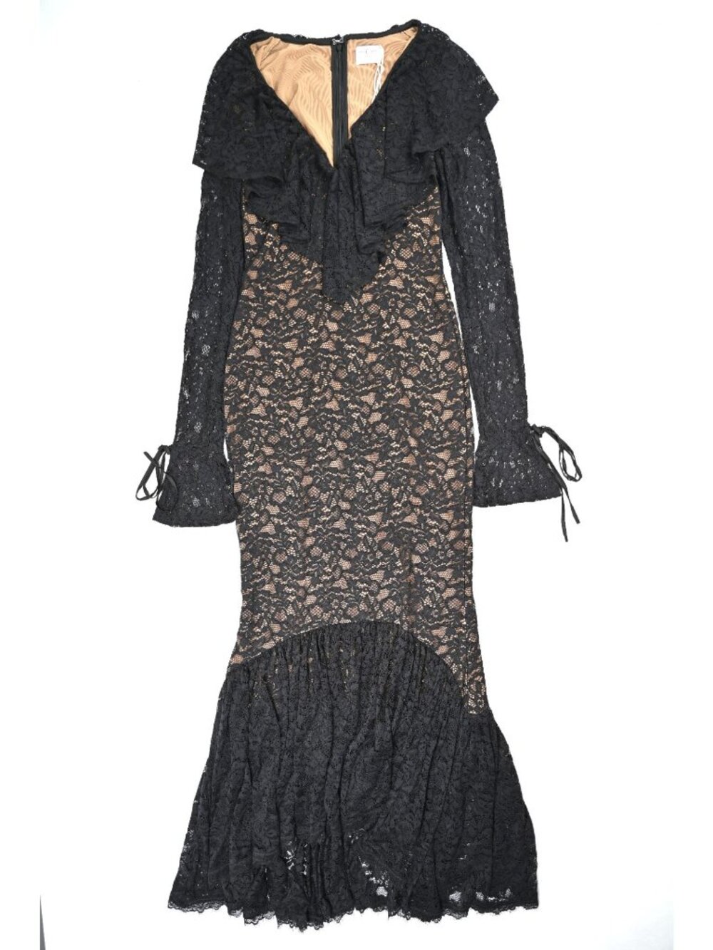 Miss Circle Parisa Black Lace Ruffled Mermaid Maxi Dress in Black